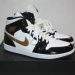 Jordan 1 Mid Patent Black White Gold GS
